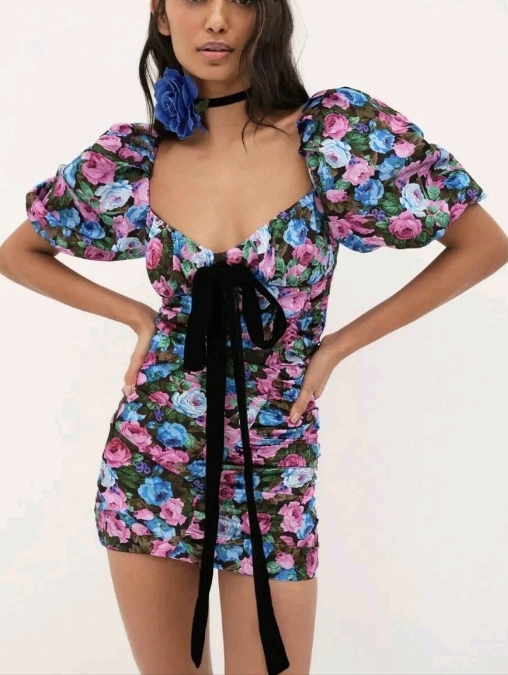 For Love And Lemons Marley Dress Floral Velvet Ribbon L NWT - Picture 1 of 4